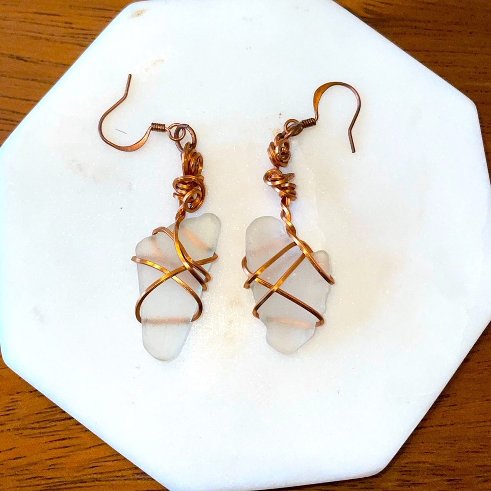 Sea glass wire wrapped earrings Bundle4discount handmade